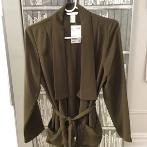 H&M Belted Shawl Collar Kimono Jacket Khaki hm